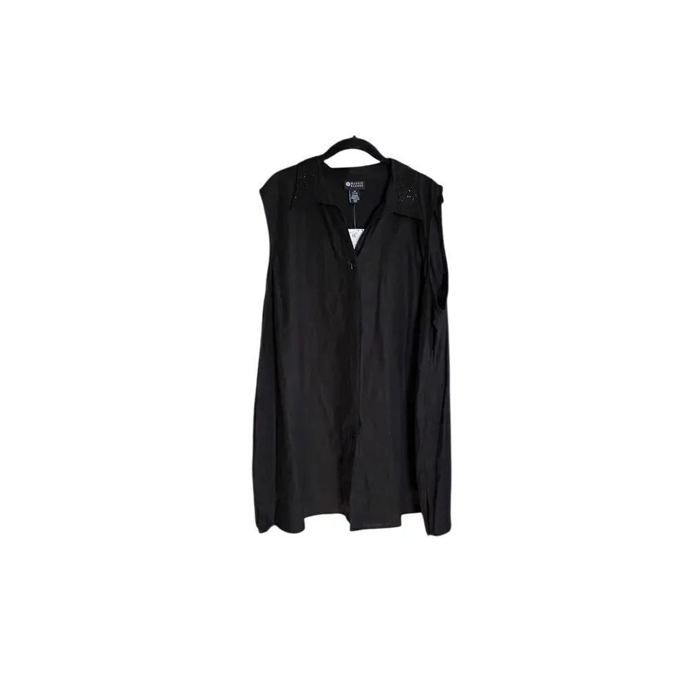 Maggie Barnes NWT plus size black linen blend Sequin embellished Blouse S/3X